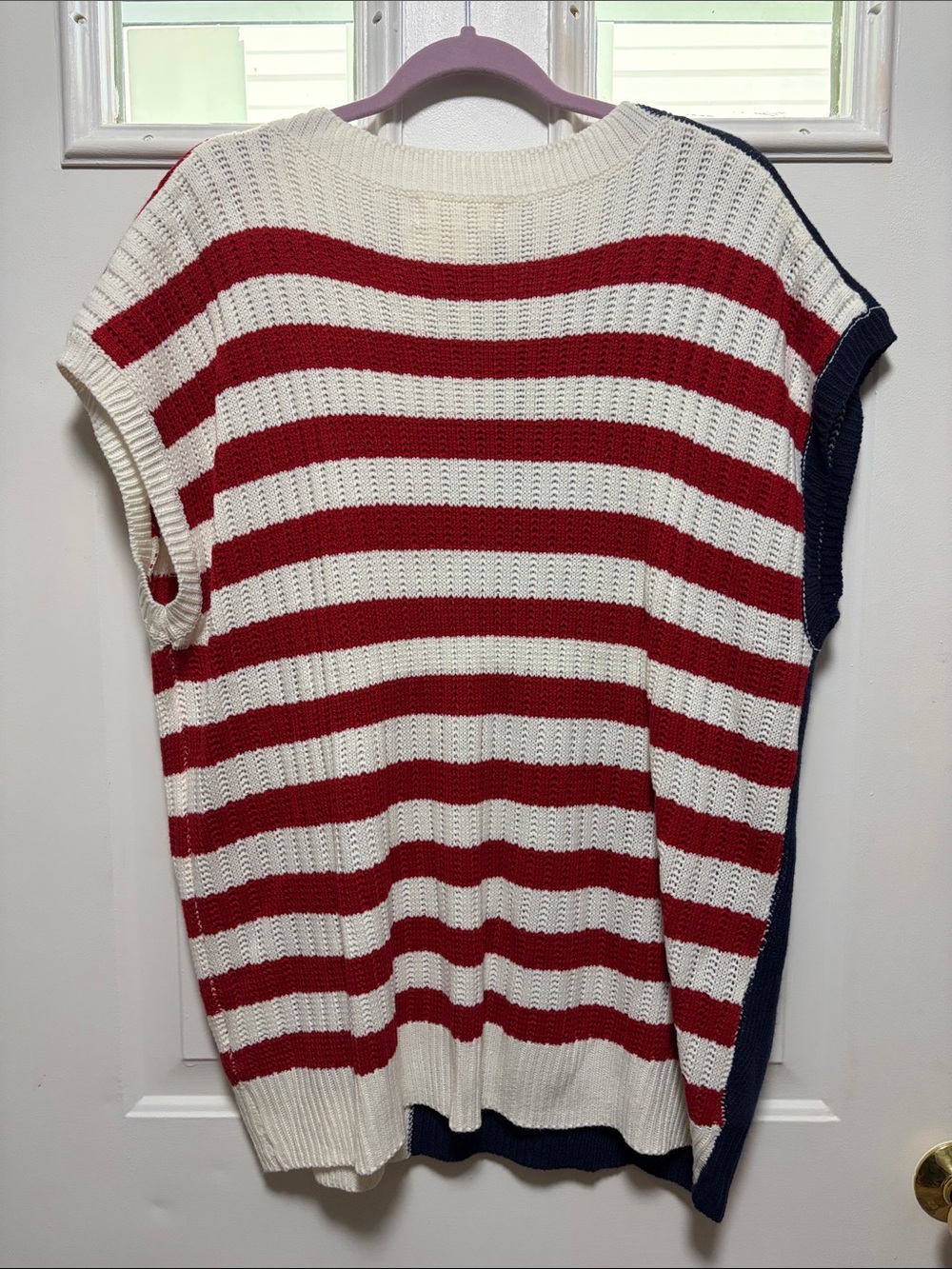 Haptics Women's V-Neck Flag Knit Sweater Vest in Red, White & Blue - Picture 3 of 4